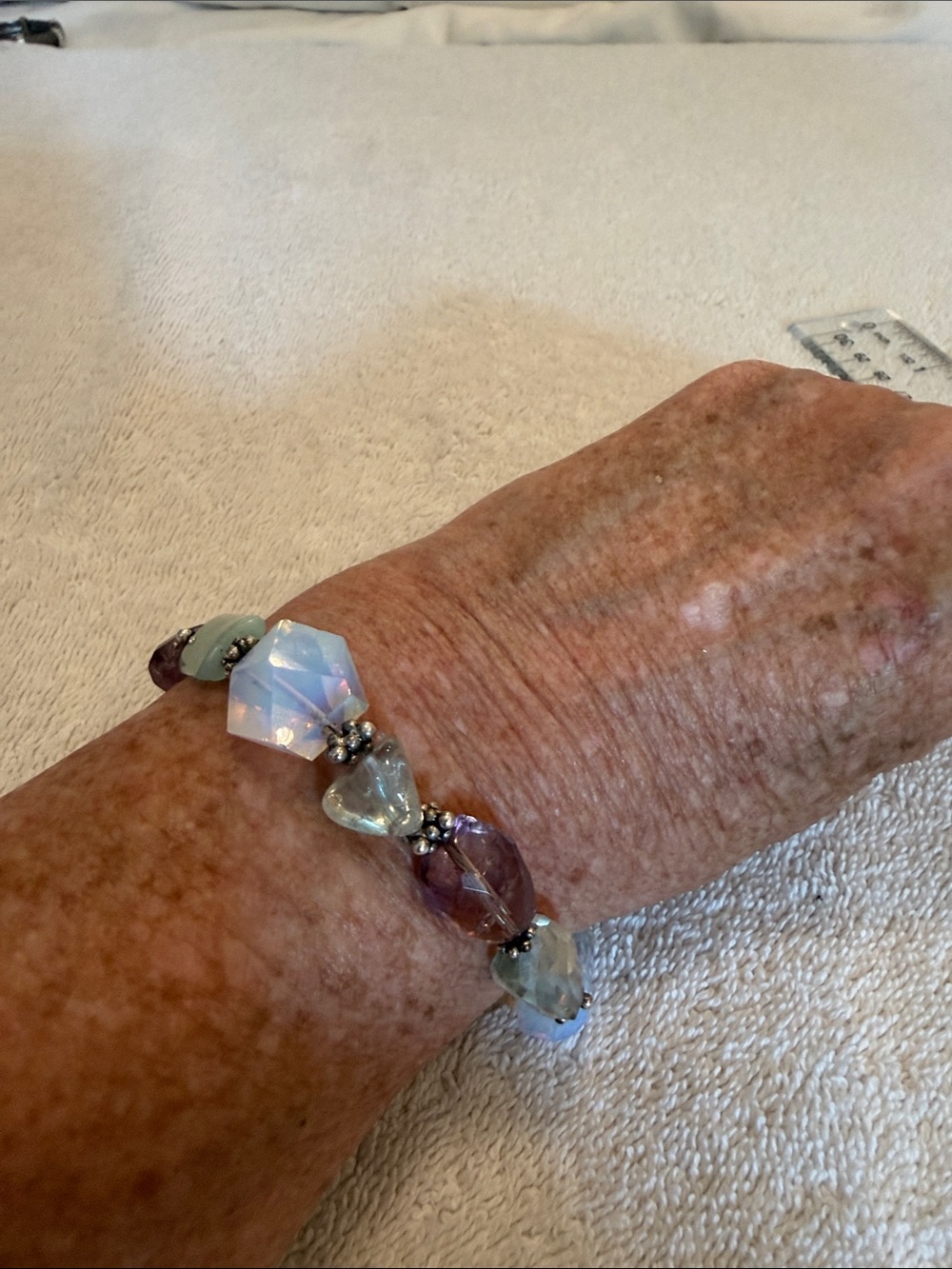 Handcrafted Iridescent Beaded Magnetic Closure w/Safety Chain Bracelet